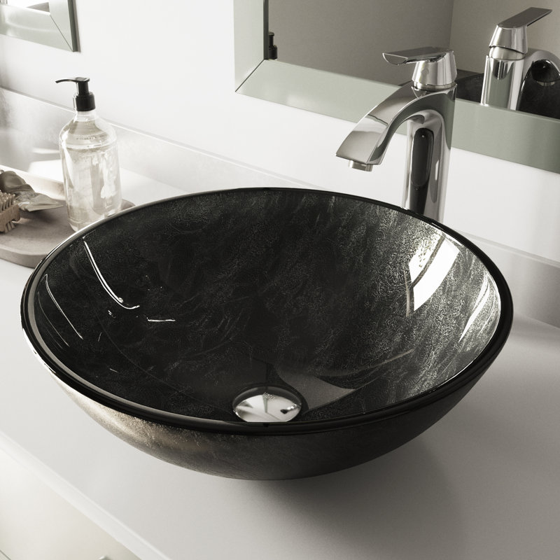 VIGO Gray Onyx Glass Circular Vessel Bathroom Sink with Faucet